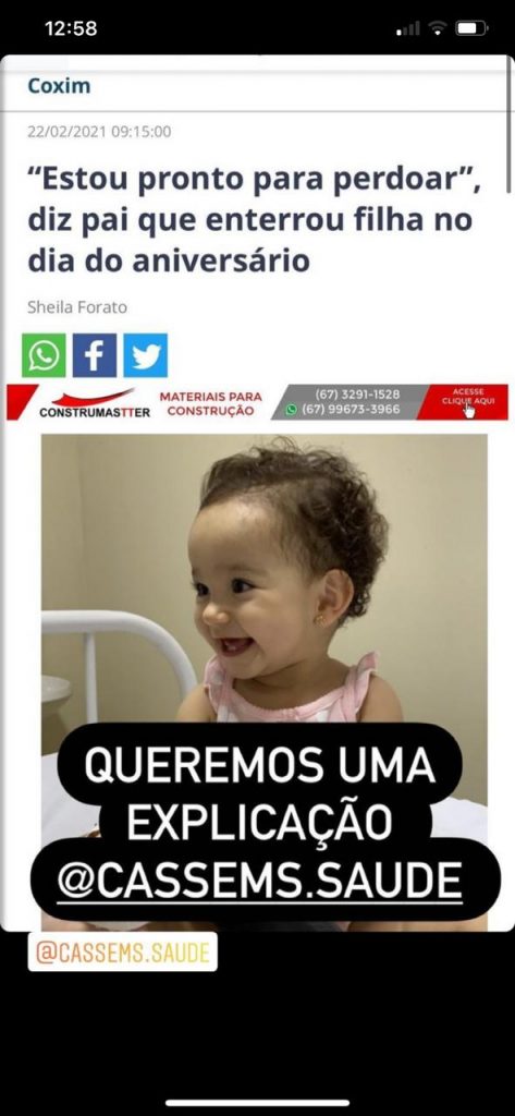 Neta de empresário falece e família cobra explicação da Cassems