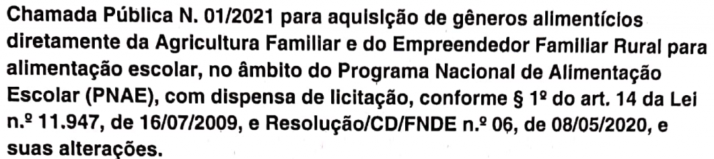 Edital da chamada Pública n. 01/2021