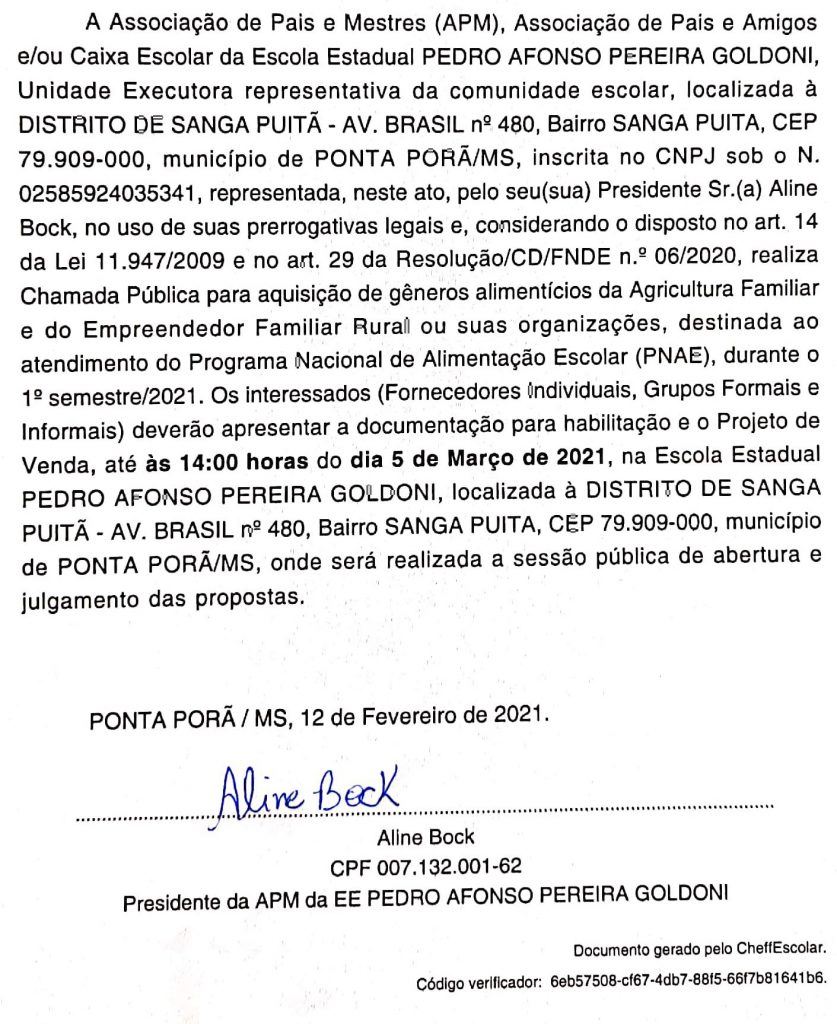 Edital da chamada Pública n. 01/2021 1