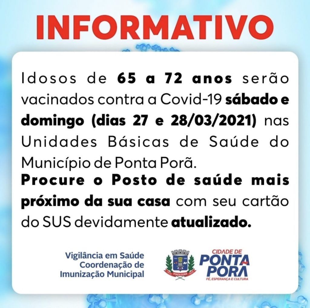 Cronograma de vacinação é intensificado nesta semana em Ponta Porã Cronograma de vacinação é intensificado nesta semana em Ponta Porã