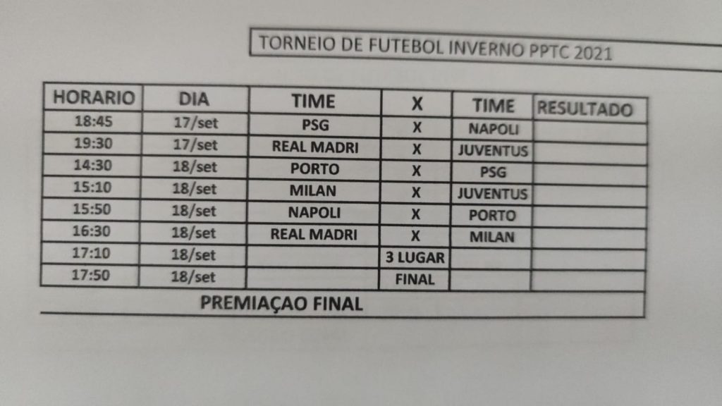 Começou o Torneio de Futebol de Inverno do PPTC