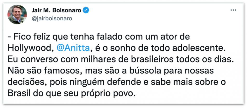 Bolsonaro responde Anitta sobre Amazônia Bolsonaro responde Anitta sobre Amazônia