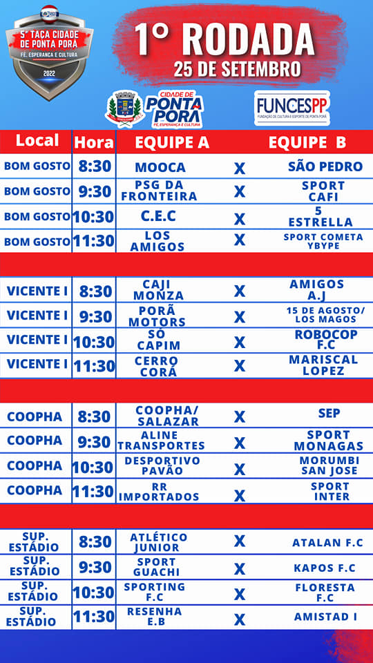 5° Taça Cidade de Ponta Porã começa neste domingo dia 25 de Setembro