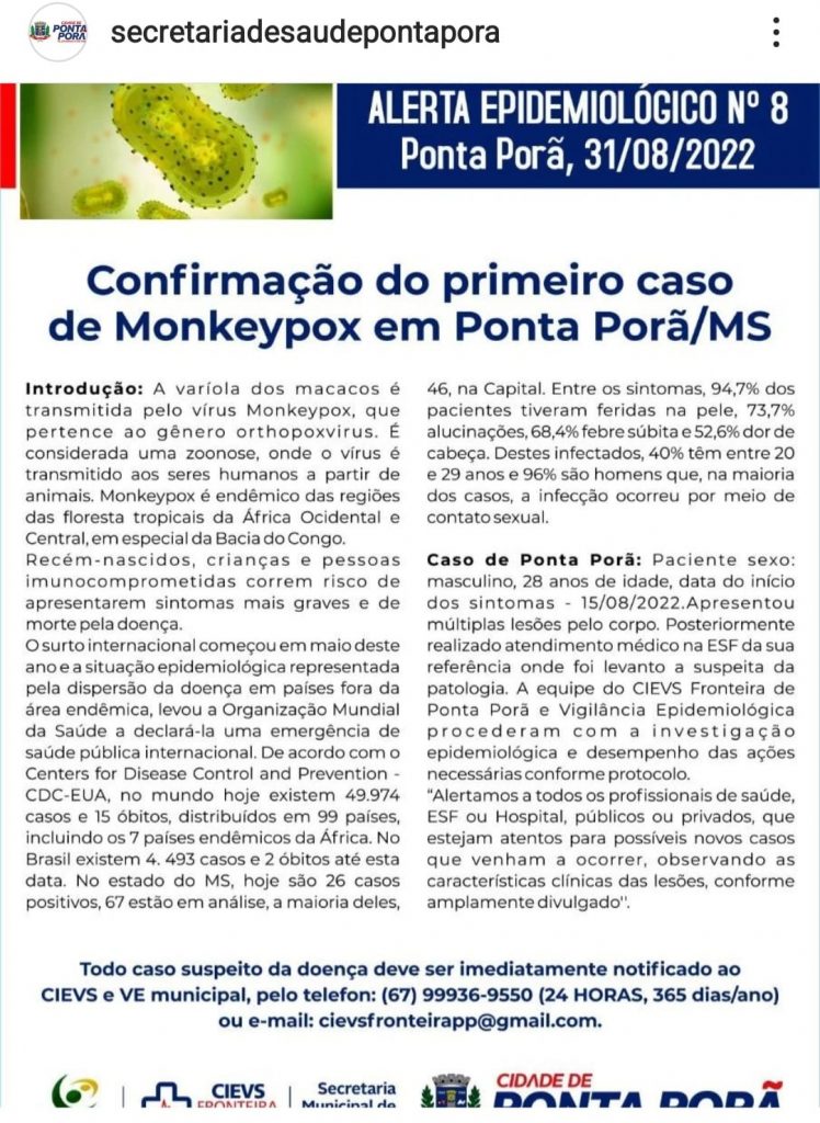 Confirmação do primeiro caso de Monkeypox em Ponta Porã/MS 1