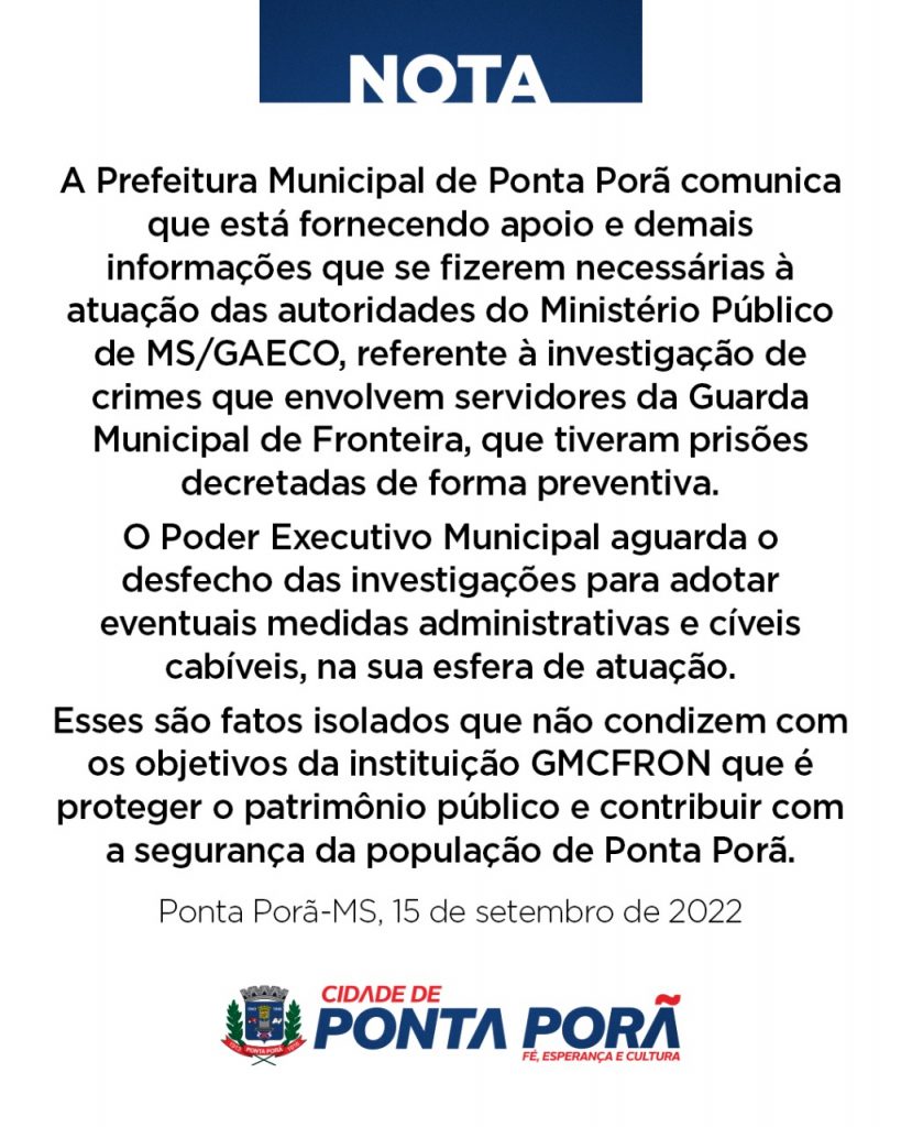 Prefeitura municipal divulga nota oficial sobre servidores presos em operação do Gaeco