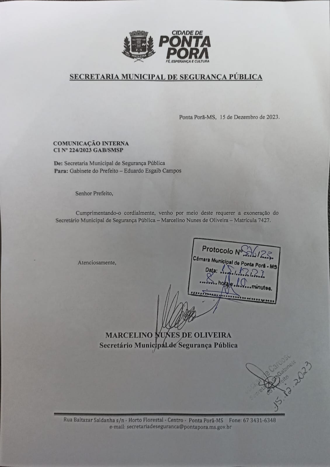 Marcelino Nunes de Oliveira retorna à Câmara Municipal de Ponta Porã com gratidão ao prefeito Eduardo Campos