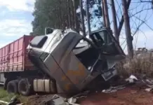Acidente entre carretas na MS-306 próximo a Chapadão do Sul