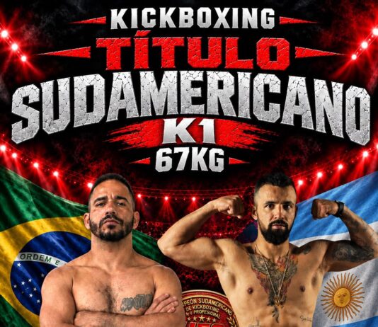Cartaz da luta entre Jeová Evanilson e Nicolás Potente pelo título sul-americano de Kickboxing K1 até 67 kg em Córdoba, Argentina