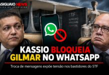 Arte sobre troca de mensagens entre Kassio Nunes Marques e Gilmar Mendes em meio às discussões no STF