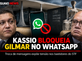 Arte sobre troca de mensagens entre Kassio Nunes Marques e Gilmar Mendes em meio às discussões no STF