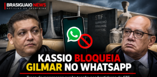 Arte sobre troca de mensagens entre Kassio Nunes Marques e Gilmar Mendes em meio às discussões no STF