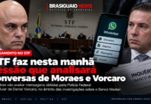 Imagem ilustrativa sobre sessão do STF que analisa conversas envolvendo Alexandre de Moraes e Daniel Vorcaro