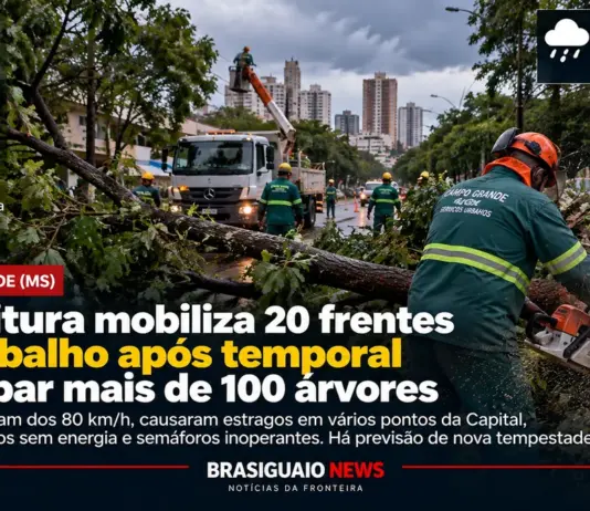 Equipes trabalham após temporal derrubar mais de 100 árvores em Campo Grande