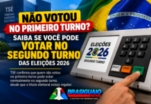 Arte ilustrativa com urna eletrônica e informação sobre direito de votar no segundo turno das eleições 2026