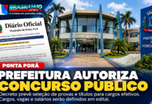 Prefeitura de Ponta Porã autoriza concurso público de provas e títulos pelo Decreto nº 10.939 de 2026.
