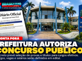 Prefeitura de Ponta Porã autoriza concurso público de provas e títulos pelo Decreto nº 10.939 de 2026.