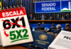 Ilustração sobre a PEC do fim da escala 6x1 no Senado, com calendário de mudança para 5x2.